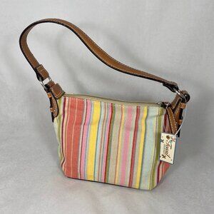 Vintage 90s Y2K FOSSIL Pastel Striped Leather  Handbag Purse